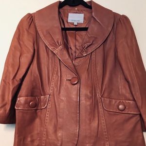 Leather jacket in rich saddle tan, 24 in long